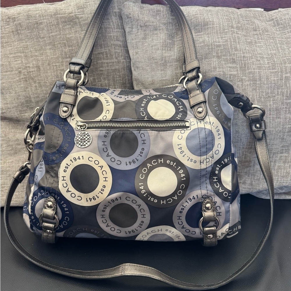 Coach Alexandra Blue/Multi Sateen Snaphead Print Large 3/Way Shoulder Bag